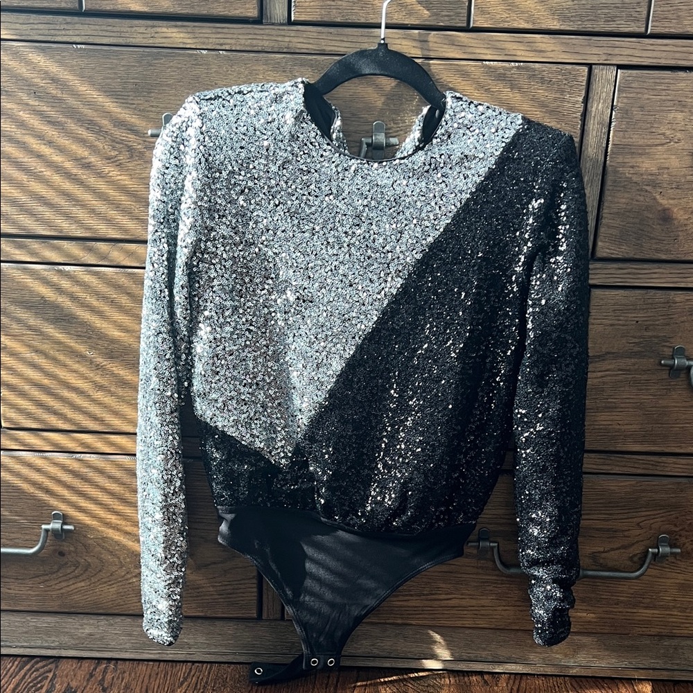 Sequin Black and Silver Women's Bodysuit